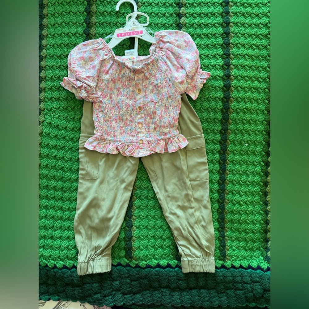 Lemon Kids Colorful Ruffle Top and Beige Joggers Set